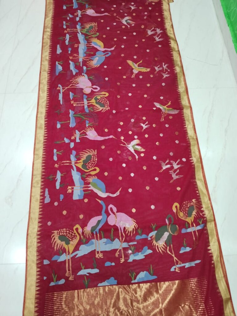 Ponduru Red With Gold Zari Border Saree
